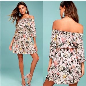 Lulu’s Hello, Darling Blush Pink Floral Print Off-the-Shoulder Dress